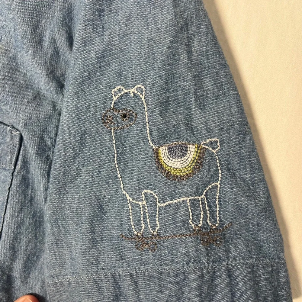 Levis Mens Chambray Shirt Short Sleeve Blue Llama Skateboard Globe Small